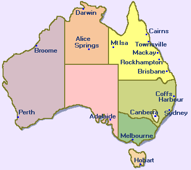 Interactive Map of Towns in Australia -- Free Australian maps for webpages.