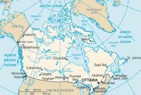 Map of Canada.