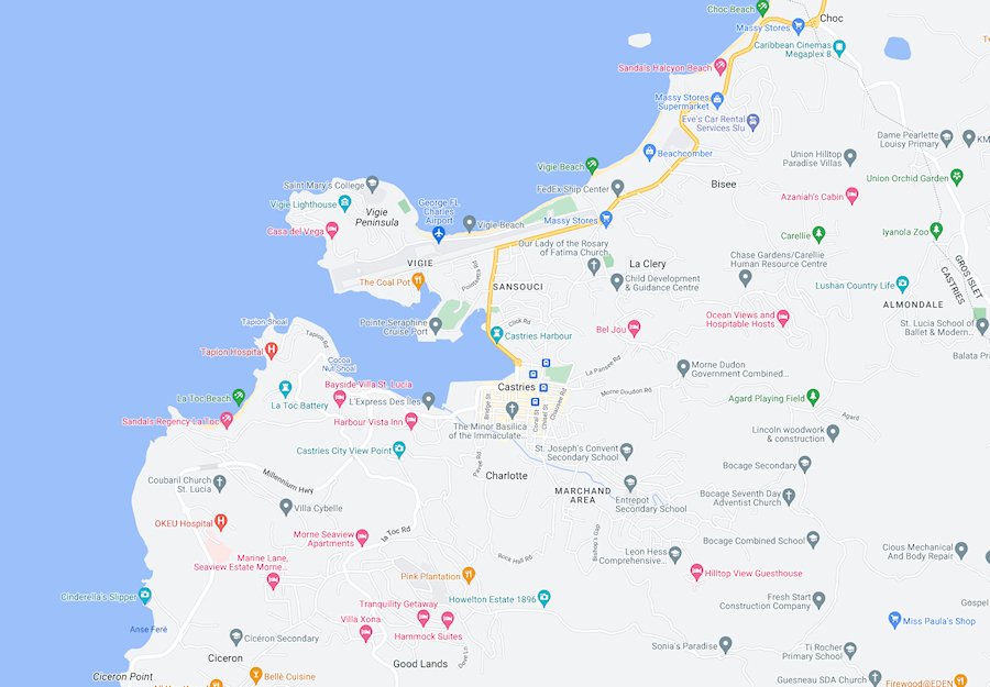 Map of Castries, St. Lucia