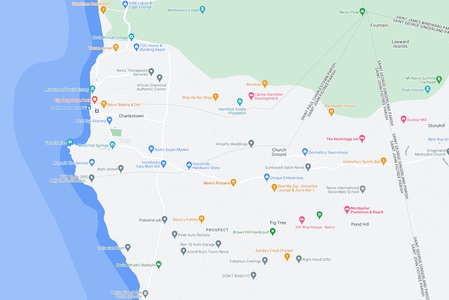 Map of Charlestown, Nevis