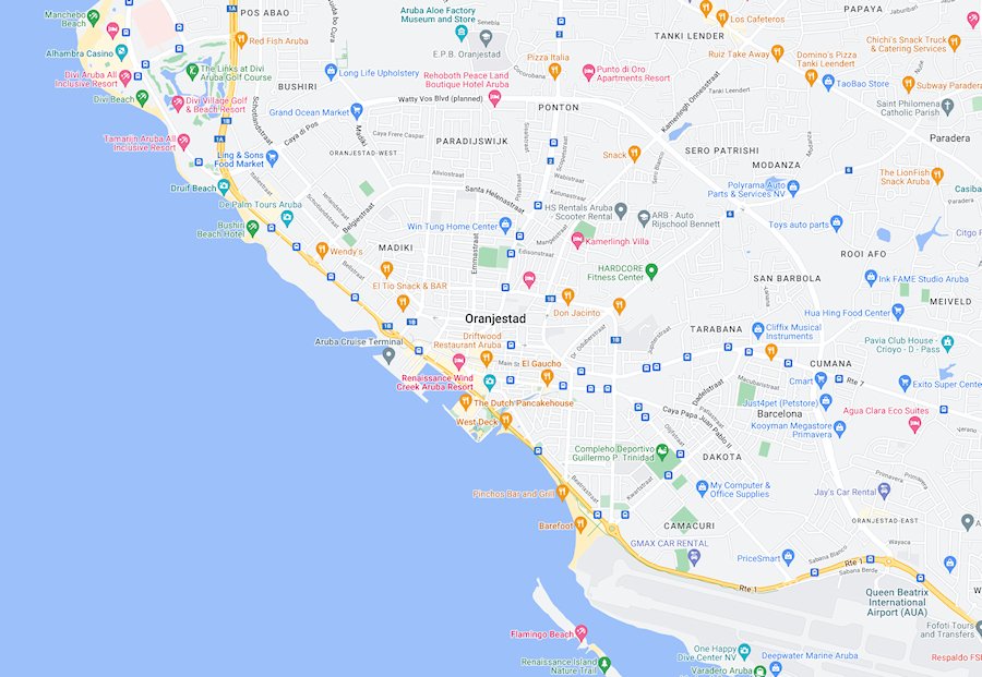 Map of Oranjestad, Aruba