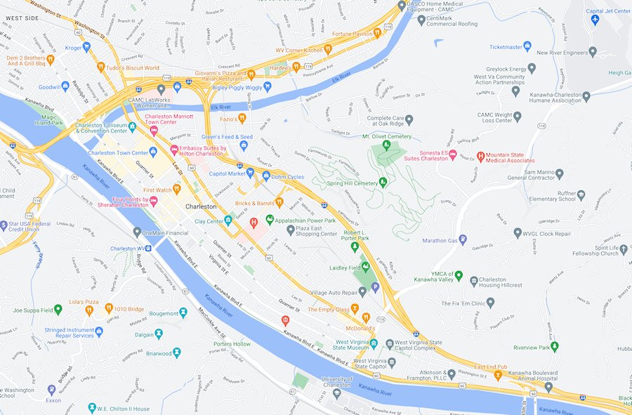 Map of Charleston, West Virginia