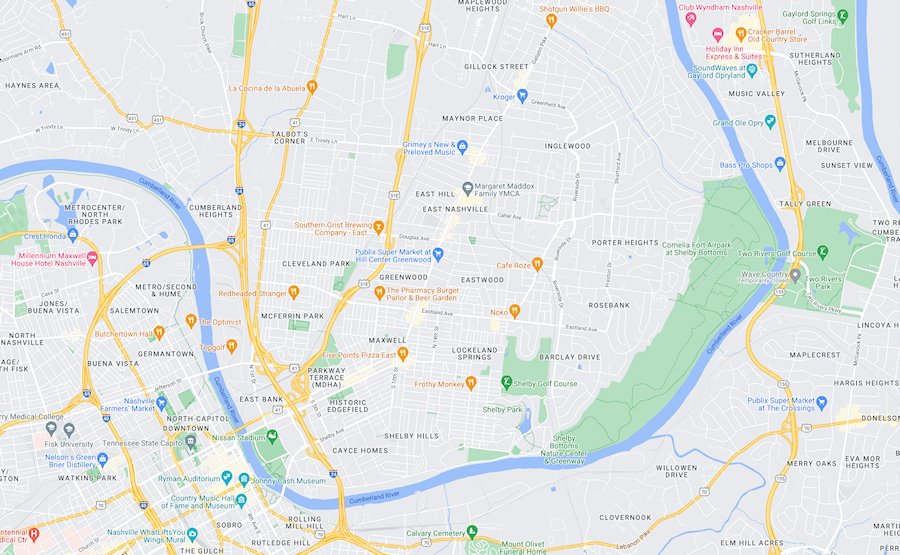 Map of Nashville, Tennessee